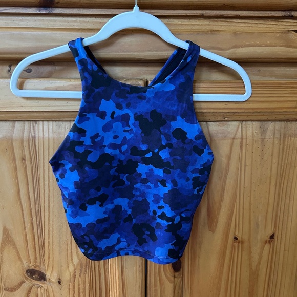 Athleta Conscious Blue Camo Crop Swim Athletic Top Women's Size Small - Picture 1 of 5